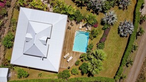 Aerial view of your villa with private pool
