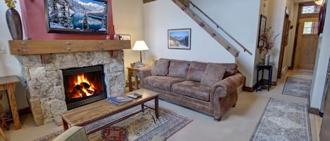 Living room with cozy fireplace