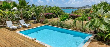 Enjoy a beautiful view of the lagoon from the private pool
