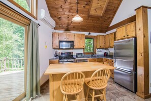 Natural light floods the kitchen