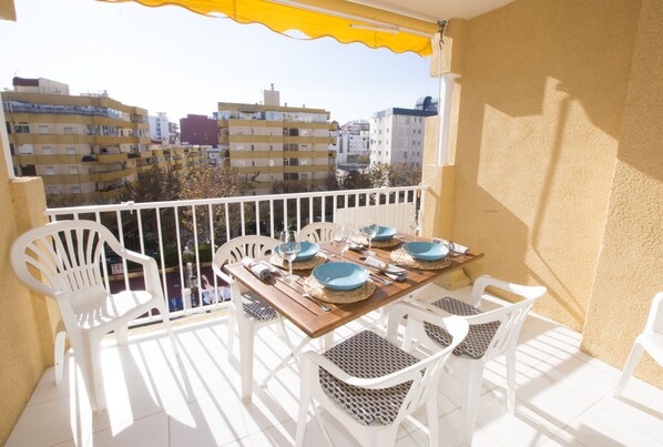 Enjoy the terrace with pool views