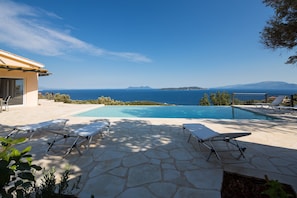 Large stone patio perfect for relaxing