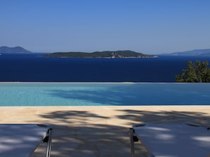 From the shade through the pool, sea, island, to the sky