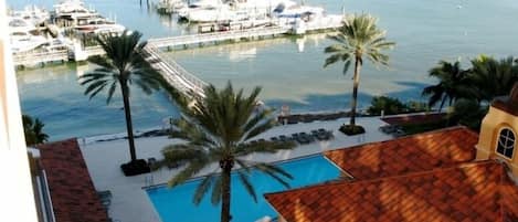 View from balcony of Pool, Club house and Marina