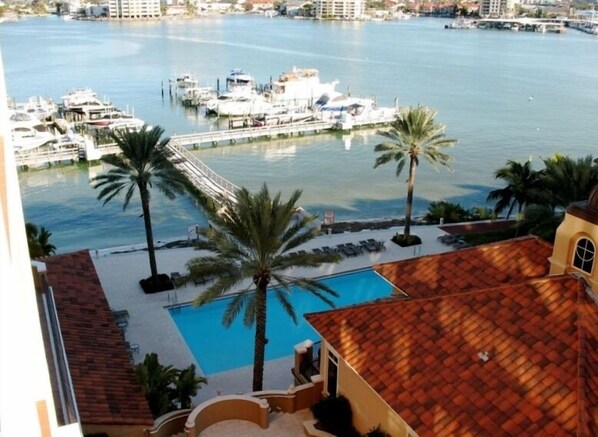 View from balcony of Pool, Club house and Marina