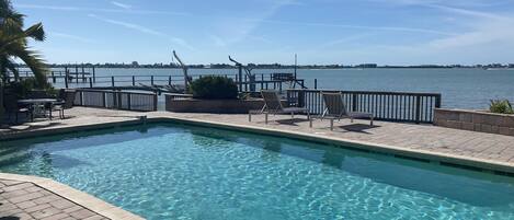 Beautiful open water views and heated pool
