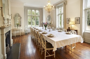 Ground floor:  Dining room with open fire