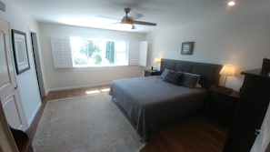 Master with king bed and views of Santa Monica Mountains.