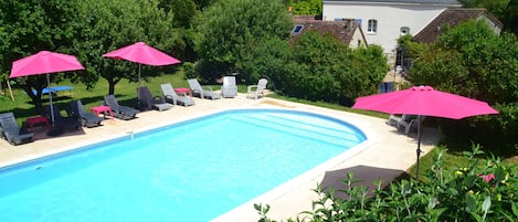 The superb heated pool is exclusively yours when you book all three cottages