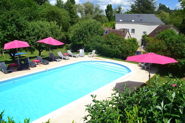 The superb heated pool is exclusively yours when you book all three cottages