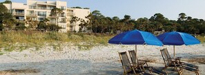 view from beach back to resort