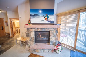 Relax by the gas fireplace