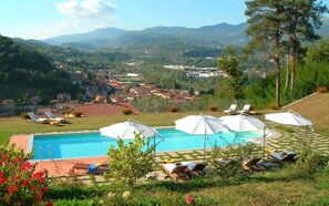 View from the villa towards the market town of Castelnuovo and mountains