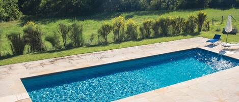 Stunning pool for your private use overlooks forest and riverside.