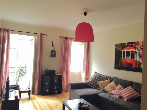 Spacious living room with typical balcony