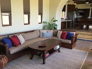 Family room steps up into dining and kitchen area.