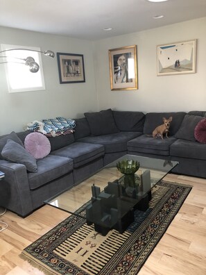 Living room opened to kitchen.