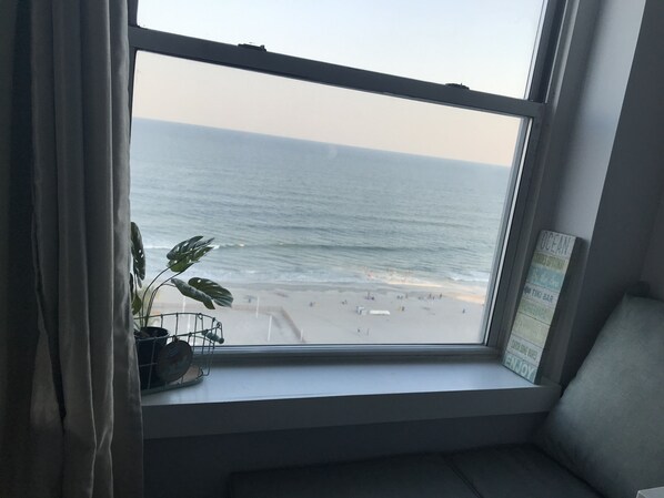Cozy window seat with cushions and spectacular ocean views & breezes.