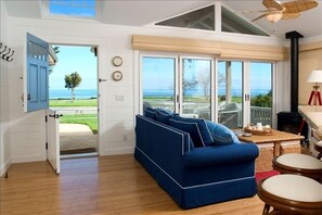 Ocean view from living room with patio doors closed.