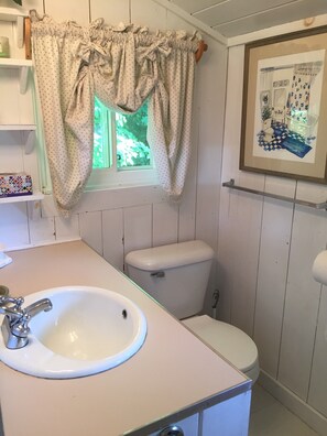Bathroom with stall shower.