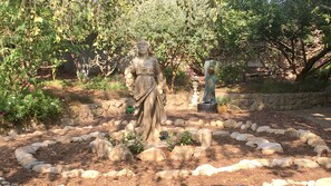 Sculpture garden with fountains and meditation
 labyrinth