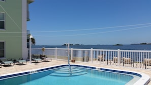 Heated pool over looking the bay.