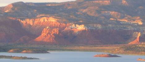 North view: Abiquiu Lake, Ghost Ranch at sunset. 