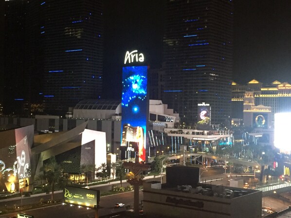 View from condo looking down the strip to the Bellagio, Aria, & Planet Hollywood