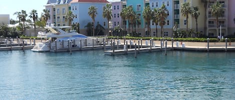 Marina and exterior of the Harborside villas of Atlantis