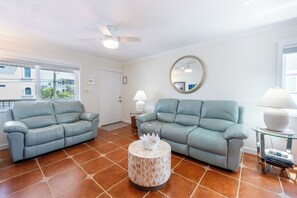 Couch has double power recliner