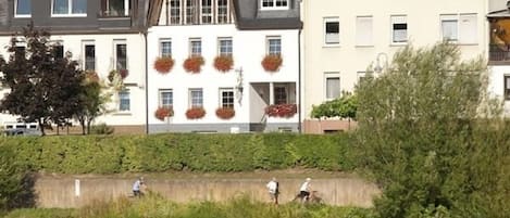 Our Zell apartment house overlooking the Mosel River and bike path.
