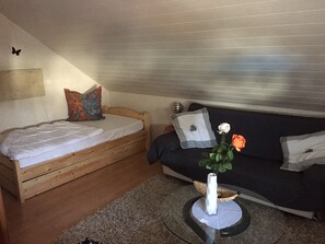 Wohnzimmer mit Gästebett
