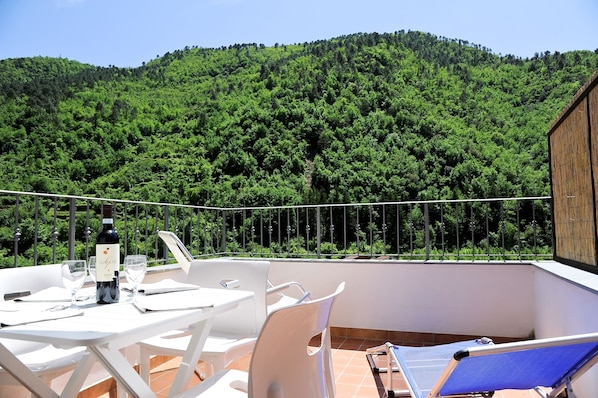 The balcony with panoramic views over the Nervia valley. 
