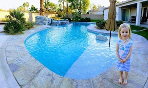 Kids LOVE this backyard.  Fully fenced with massive pool, spa and waterfall.