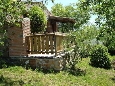 -study Cottage overlooking the Sierra, terrace, shared swimming pool, internet, air.