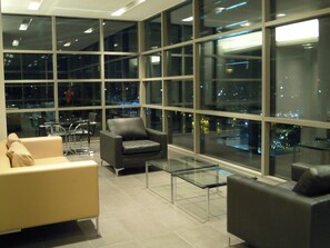 Building's top lounge at night