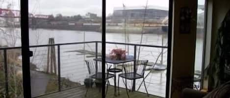 River view from Living Room (& small 2nd deck w bistro table). Wintertime