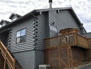 Front view of cabin- about 16 steps leading to front door 