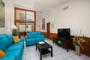 Roku TV and Sleeper Sofa in the Living Room