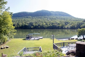 Full size patio with a frog and covered area.  Also, a large floating dock 