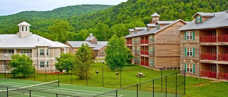 The tennis courts are wonderful in the summertime.