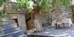 The garden area has an enormous berry tree ensuring a pleasant/cool stay!