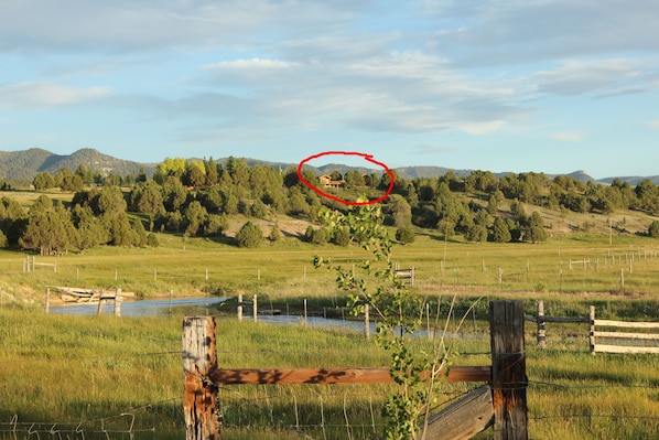 The Ranch House is hidden in the trees just left of the cabins in the red circle