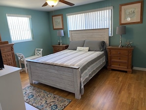 Master has queen bed and includes a 45 in TV with Spectrum HD cable.