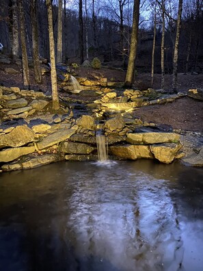 Waterfall base in the evening time