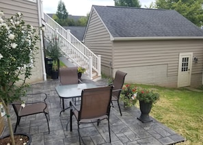 Well situated patio and the garage to your apartment