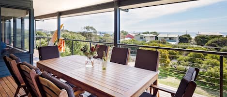 Enjoy alfresco meals or golden hour tea from the deck, where every sunset is a show.