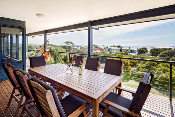 Enjoy alfresco meals or golden hour tea from the deck, where every sunset is a show.
