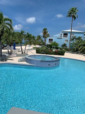 Freshly remodeled pool and hot tub