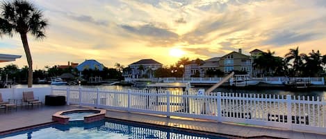 Sunset view from private pool and hot tub